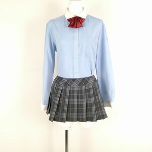 1円 ブラウス マイクロミニスカート リボン 上下3点セット 大きいサイズ 中間服 女子 学生服 神奈川秦野曽屋高校 青 中古 ランクC EY5668