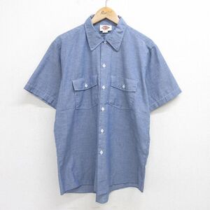 L/古着 ディッキーズ Dickies 半袖 ワーク シャンブレー シャツ メンズ 90s 紺 ネイビー spe 24jul11 中古 トップス