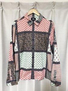 美品☆【STUSSY】Paisley Patchwork L/S Shirt ペイズリー柄 パッチワーク 長袖シャツ M 111976 ステューシー