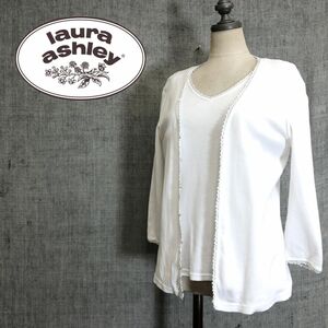 1N1499-O-N◆ Laura Ashley ローラアシュレイ アンサンブルニット カーディガン Tシャツ ラメ トップス◆sizeS コットン ホワイト 白