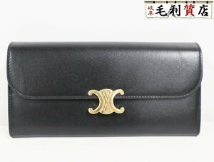 セリーヌ CELINE ラージウォレット トリオンフ 10E313DPV.38NO レザー ブラック 財布 【中古】 財布