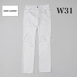 SAINT LAURENT PARIS D02 サンローランパリ　ホワイトデニム　ダメージ加工　ボトムス　メンズ　W31