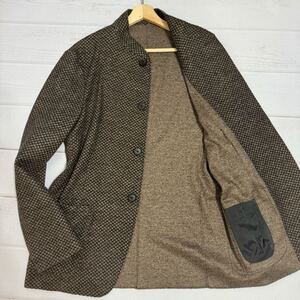 極美品/XLサイズ●アルマーニ コレツィオーニ ジャケット ブルゾン コート ARMANI COLLEZIONI スタンドカラー ブラック 50 千鳥格子