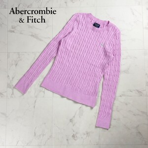 美品 Abercrombie & Fitch アバクロ ケーブルニット ポイント刺繍入り 長袖ニットセーター トップス レディース ピンク サイズS*SC301