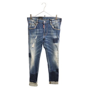 DSQUARED2 ディースクエアード SKATER JEAN スケータージーンズ リペアスキニーデニムパンツ S74LB0351 S30342 インディゴブルー