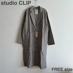 【タグ付き新品】studio CLIP 綿麻 チェスターコート ストライプ