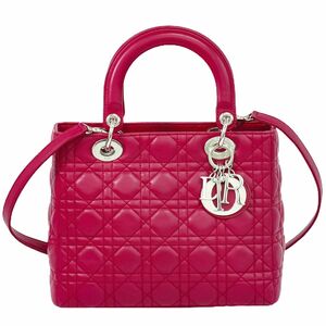 本物 クリスチャン ディオール Christian Dior レディディオール カナージュ 2WAY ショルダーバッグ ハンドバッグ ラムスキンレザー ピンク