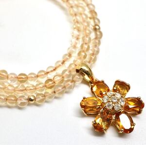 1円〜!!ソ付き!!《K18 天然シトリン/天然ダイヤモンドネックレス》J 約8.8g 約42.0cm citrine diamond necklace jewelry EB3/EB5 E26