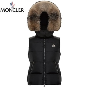 国内正規店購入 モンクレール ベスト ジレ Moncler GALLINULE サイズ０ ブラック 黒 フード付き フォックスファー付き　