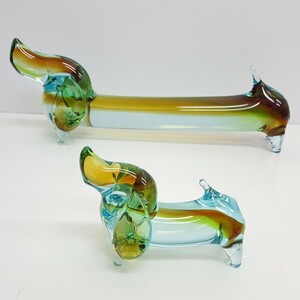 訳あり【 ダックスフンドの親子 】MULTI GLASS マルテイグラス ダックスフンド ガラス細工 犬