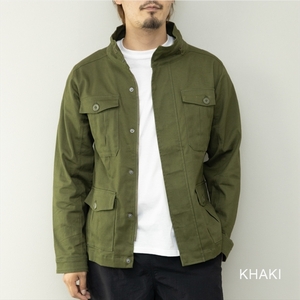 【即落送料込み】KHAKI サイズLL メンズ ツイル ストレッチ スタンドカラー M-65ジャケット