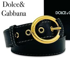 DOLCE＆GABBANA ドルガバ Ｄ＆G レザー ゴールド ベルト サイズ80 ブラック