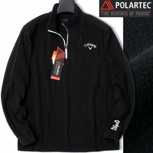 新品 秋冬 キャロウェイ ゴルフ POLARTEC 起毛 フリース ハーフジップ 長袖 シャツ M 黒 Callaway GOLF メンズ ウェア ロゴ刺繍 ◇CJ3128A