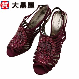 【大黒屋82】NineWest ナインウエスト アンクルストラップサンダル レディース ワインレッド 春夏 ピンヒール サイズ 24.5