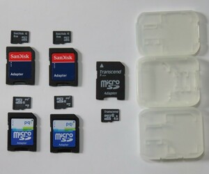 【中古】microSDHCカード 8GB 4枚（SanDisk、pqi）＆ 4GB 1枚（Transcend）合計5枚 アダプター付き microSDカード 完全データ消去済み