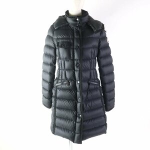 良品★MONCLER モンクレール 19-20AW HERMINE フード・ロゴワッペン付 ZIP UP ダウンコート ブラック 0 ハンガー付き 正規品 レディース