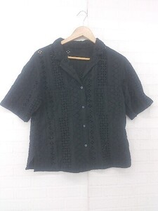 ◇ green label relaxing UNITED ARROWS 総レース 刺? オシャレ 半袖 ブラウス カットソー ブラック レディース P