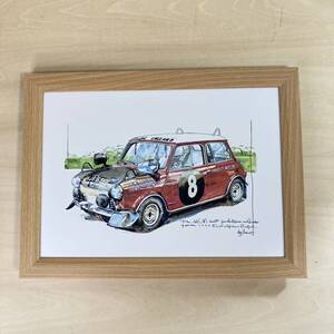 ●額装品 BOW 池田和弘 モーリスMini Cooper S 貴重イラスト B5サイズ額入り ポスター風 アートフレーム 送料無料 B09