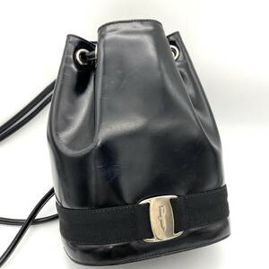 TY1692■Salvatore Ferragamo サルヴァトーレ・フェラガモ 巾着型 リュック リュックサック ショルダーバッグ ブラック シルバー金具