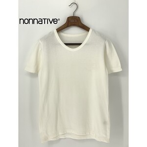 A8943/美品 春夏 nonnative ノンネイティブ コットン 半袖 Vネック 胸ロゴプリント Tシャツ カットソー 2 L程 白 日本製 メンズ