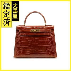 HERMES エルメス ケリー28 ショルダーバッグ ブラウン GP ゴールド金具 ポロサス □A刻 2120000288951【432】