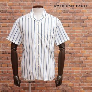 春夏/AMERICAN EAGLE/Lサイズ/リゾート シャツ 2154-5976 清涼 薄手 綿 ストライプ 胸ポケット 開襟 半袖 新品/アイボリー×青/ih125/