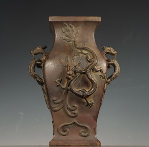 【華】「ろ」【銅 龍紋 花瓶 重量2450g】花瓶 銅製 銅 金 古美術 古董 骨董 美品 唐物 古銅