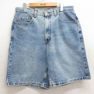 W36/古着 リーバイス Levis 550 ショート パンツ ショーツ メンズ 00s ヒゲ コットン 薄紺 ネイビー デニム 24aug06 中古 ボ