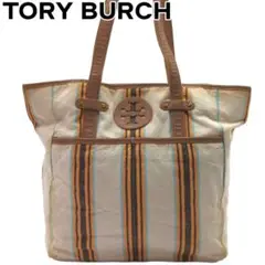 TORY BURCH トリーバーチ　肩掛け　トートバッグ　キャンバス　ストライプ