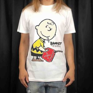 新品 ビッグ プリントバンクシー BANKSY チャーリーブラウン 煙草 危険 ガソリン Tシャツ S M L XL オーバーサイズ XXL~5XL ロンT パーカー