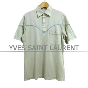 美品 YVES SAINT LAURENT イヴサンローラン 90s ヴィンテージ カサンドラロゴ 格子柄 半袖 ポロシャツ カットソー カーキ系