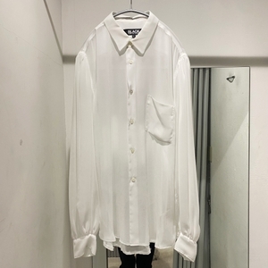 BLACK COMME des GARCONS 21SS Gathered sleeve see-through blouse シースルーシャツ ブラウス ホワイト size-L 1G-B009【中目黒R11】