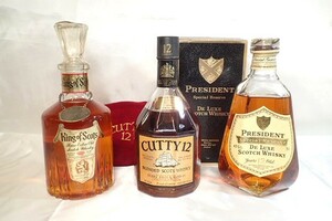 5123[M]◆未開栓古酒◆CUTTY 12/King of Scots/PRESIDENT/750ml/43%/特級 従価 箱 巾着袋付き含む スコッチ ウイスキー まとめて 3本