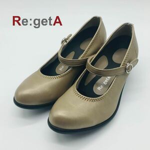 未使用近】リゲッタ Re:getA 定番 M（23〜23.5㎝）ウェッヂヒール ボタンストライプ ストレッチ 国産 外反母趾 ウォーキング 足に優しい