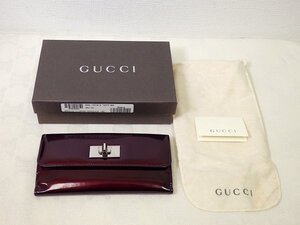 7034 美品☆ GUCCI レッド×エナメル 長財布 レディース ウォレット グッチ