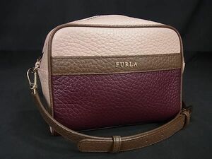 1円 ■極美品■ FURLA フルラ アヴリル レザー ショルダーバッグ クロスボディ 斜め掛け レディース ピンクベージュ系×ボルドー系 AY7848