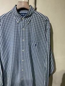 【即決】polo ralph lauren ポロラルフローレン BIG SHIRT ビッグシャツ チェック柄 ボタンダウンシャツ 長袖 胸ポニー 古着 M