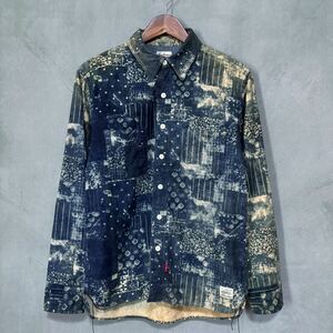 ANACHRONORM アナクロノーム HARD DUSTY REMAKED FLANNEL SHIRT パッチワーク リメイク プリント 汚し加工 ネルシャツ size.01(S) ネイビー