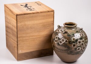 【茶道具】 14代 高取幸仙 桜花流水文 茶壺 高取焼 共箱 E1459 古美術 骨董 古玩 唐物 和食器 日本料理 懐石 料亭