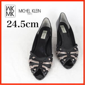 MK9434*MICHEL KLEIN*ミッシェルクラン*レインシューズオープントゥパンプス*24.5cm*黒