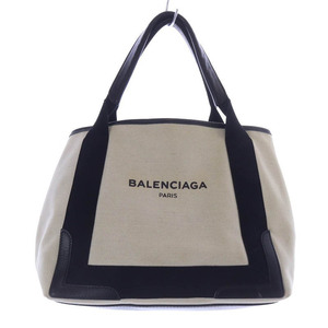 バレンシアガ BALENCIAGA ネイビーカバS トートバッグ ハンドバッグ キャンバス べージュ 黒 ブラック 339933 /SR ■OH レディース