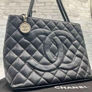 【極美品】CHANEL シャネル トートバッグ ハンドバッグ 肩掛け 復刻トート ココマーク マテラッセ キャビアスキン レザー 本革 ブラック 黒