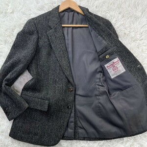 美品/Lサイズ相当 Harris Tweed ハリスツイード テーラードジャケット ヘリンボーン グレー 総裏 ブレザー ウール【大人の気品】