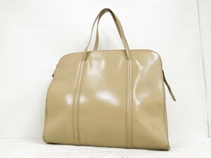 ◆PRADA プラダ◆ロゴ型押し◆カーフ レザー 本革◆ハンド バッグ◆ベージュ シルバー金具◆イタリア製◆腕掛け◆A4サイズ収納◆A5806