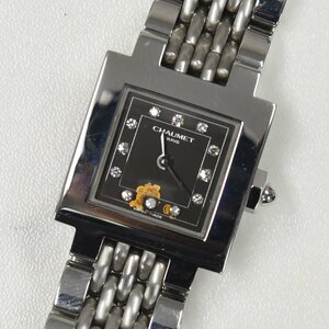 1円 可動品 腕時計 ショーメ CHAUMET スタイルカレ 12Pダイヤ クォーツ レディース ブラック 同梱不可