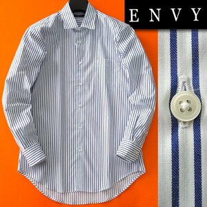 新品 山喜 エンビオム ファインクロス ストレッチ ドレス シャツ L 白紺 【HJD559_75】 ENVY HOMME メンズ 長袖 吸水速乾 イージーケア