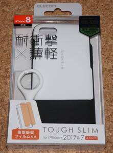 ★新品★ELECOM iPhone8/7/SE2/SE3 TOUGH SLIM 耐衝撃×薄軽 ストラップ付 ホワイト