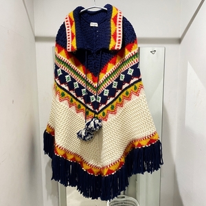 SAINT LAURENT PARIS　サンローラン パリ　16ss　エディ期　Runway Fair Isle Knit Fringe Poncho Cape　SIZE　XS　【中目黒R12】