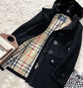 大きいサイズ ★超美品★ バーバリー BURBERRY バーバリーロンドン ダッフルコート ウールコート ノバチェック 旅行 行楽 ブラック 46 15号