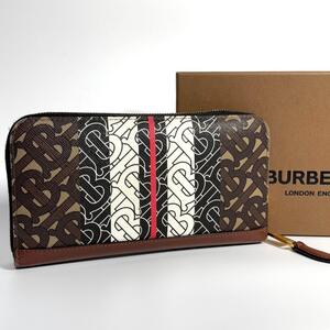 BURBERRY バーバリー モノグラム ラウンドジップ ウォレット 長財布 総柄 PVC レザー 革小物 ゴールド メンズ レディース ユニセックス